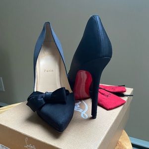 Louboutin Satin Black Heels with Bow